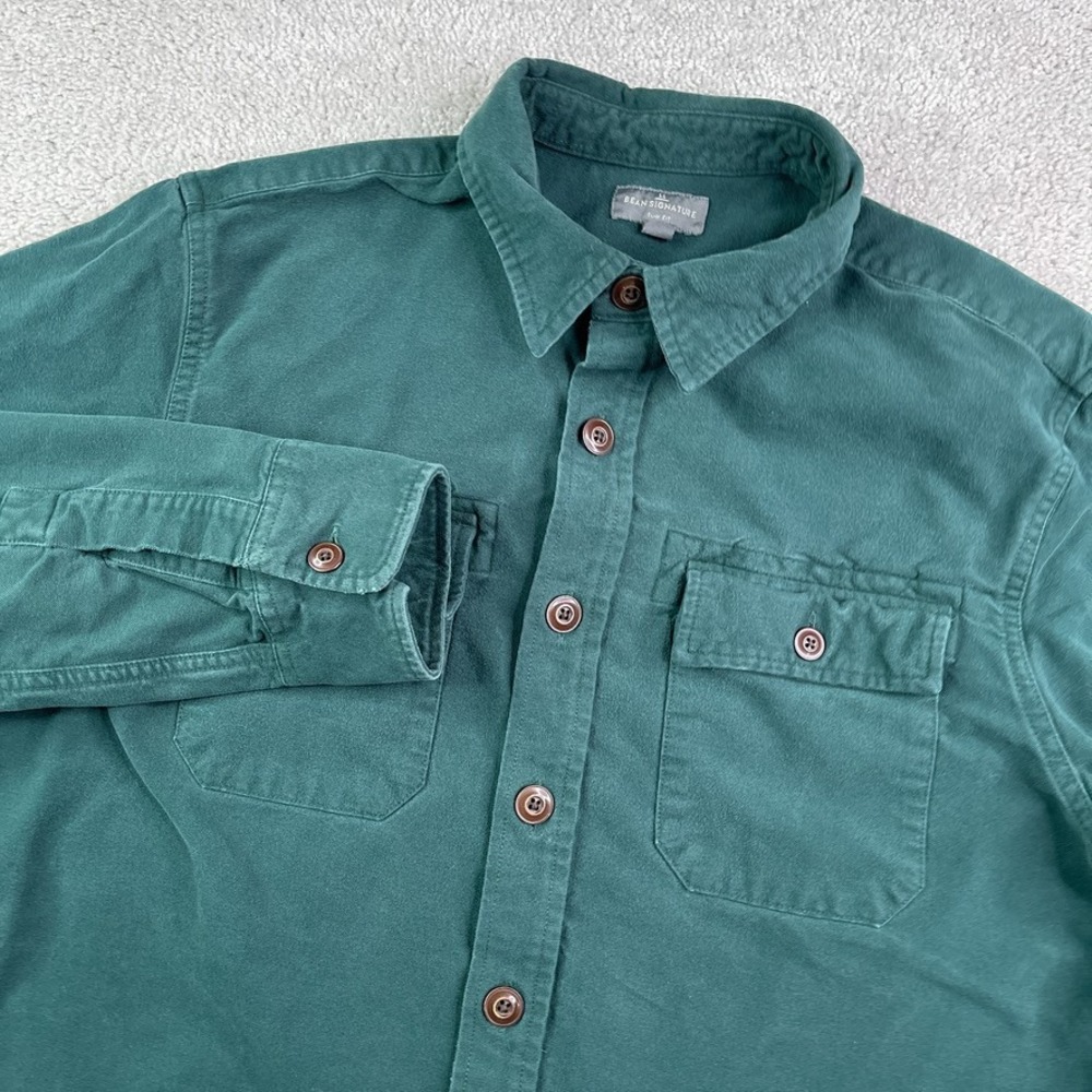 LL Bean Shirt Mens Large Tall Green Archive Chamois Cloth Heavy Flannel Slim Fit